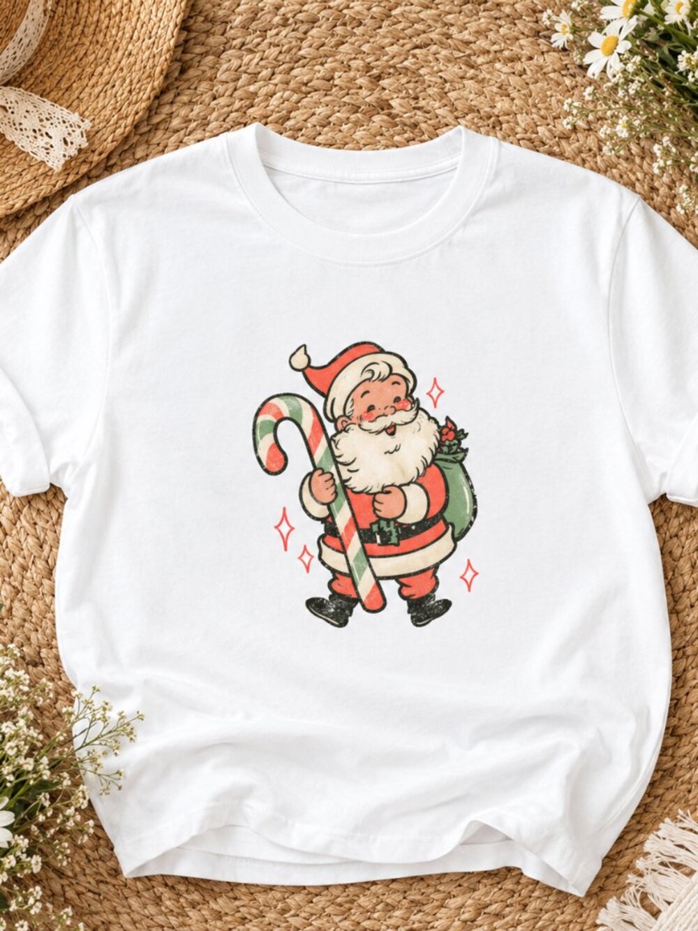 Christmas 90s Baby Tee, Vintage Santa Claus Shirt, Candy Cane Tee, Cute Baby Tee